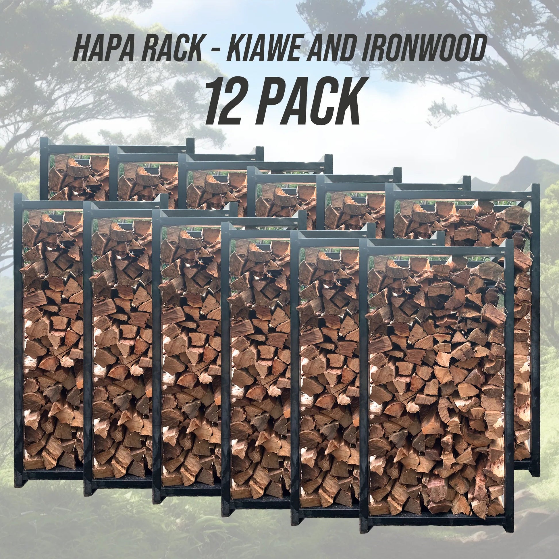 Hapa Rack - ½ Kiawe, ½ Ironwood Split Firewood - 12 Pack - FIREWOOD HAWAII