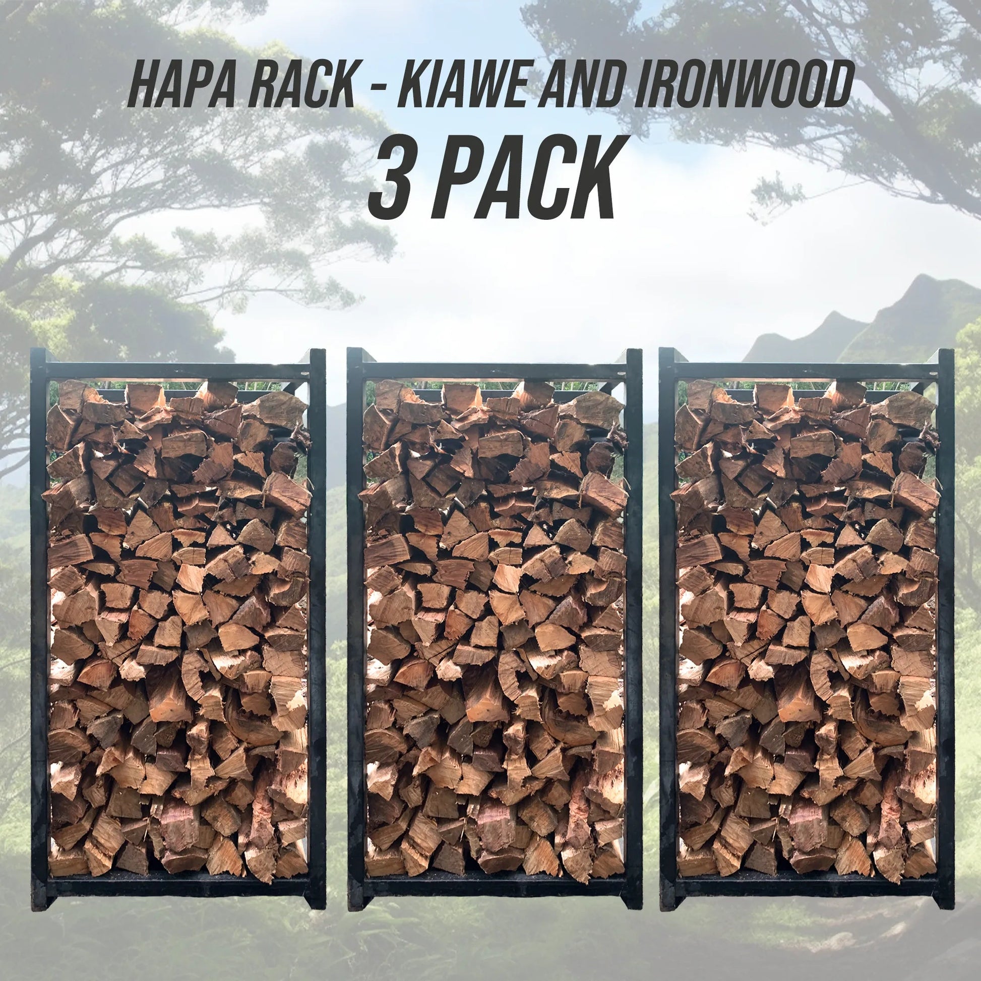 Hapa Rack - ½ Kiawe, ½ Ironwood Split Firewood - 3 Pack - FIREWOOD HAWAII