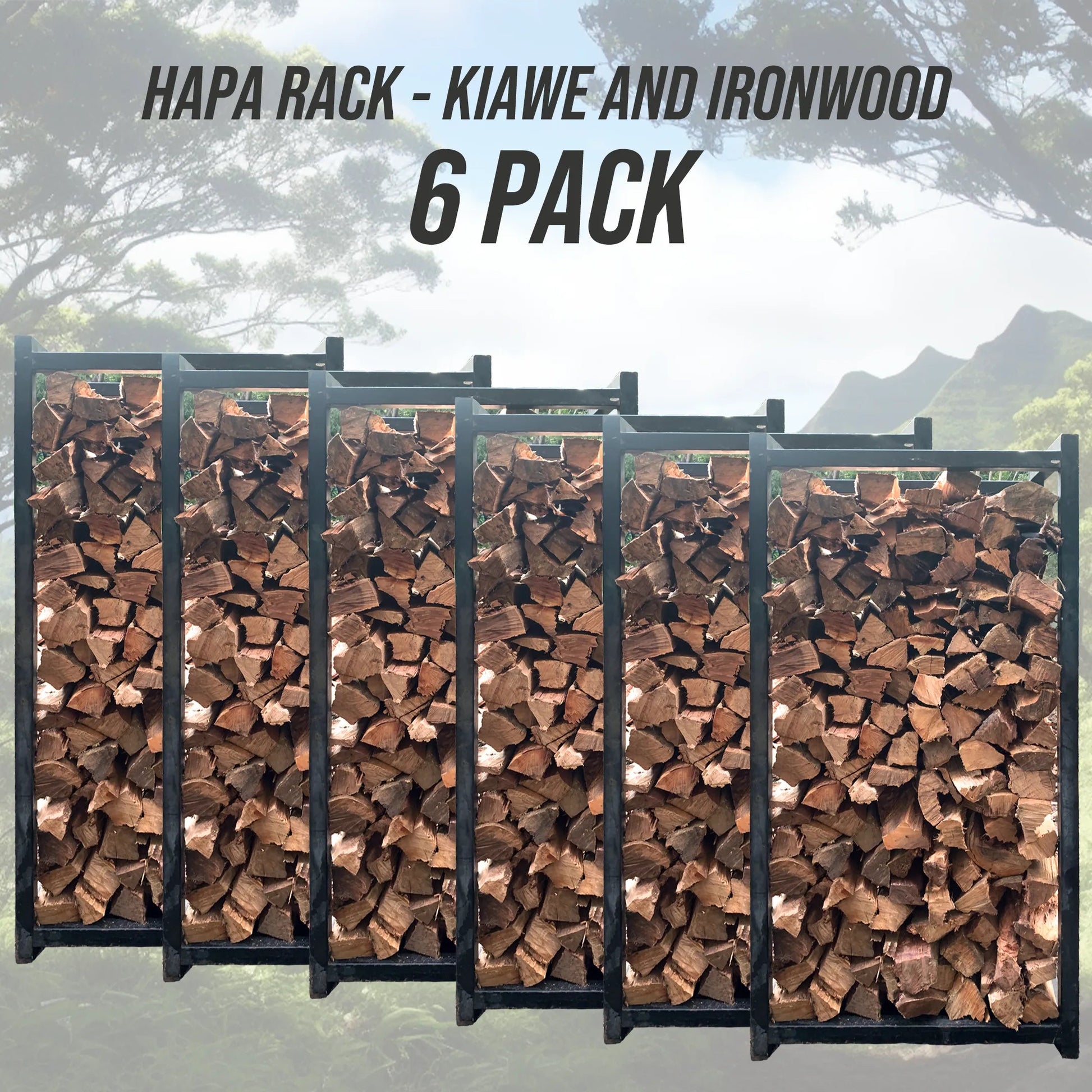 Hapa Rack - ½ Kiawe, ½ Ironwood Split Firewood - 6 Pack - FIREWOOD HAWAII